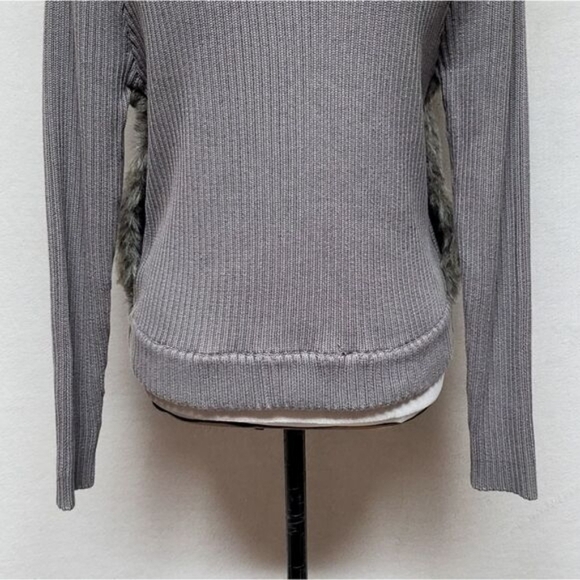 Victoria Harbour Vintage 1990s Faux Fur Ribbed Knit Mock Neck Sweater Jacket - Picture 10 of 14